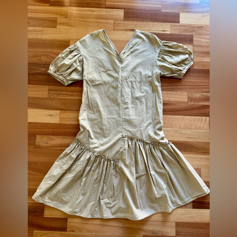 100% cotton short puff sleeve V-neck ruffled loose straight dress size S